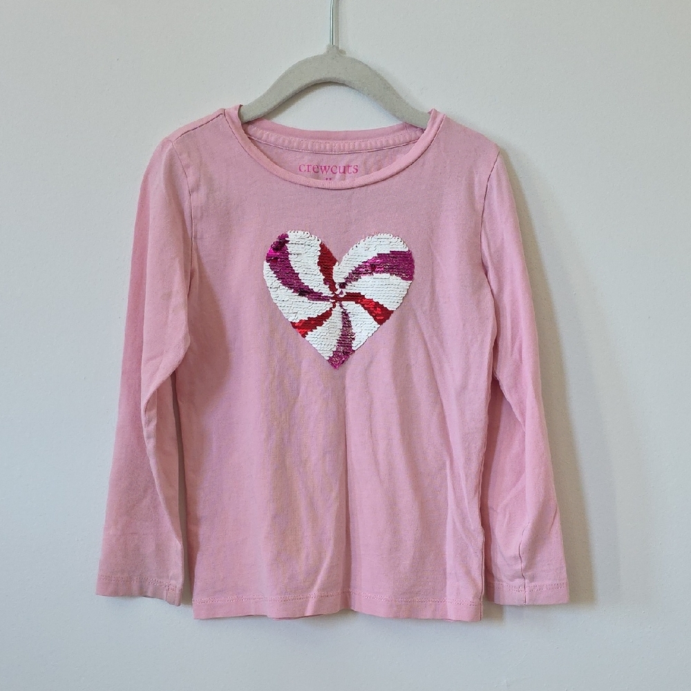 Crewcuts Pink Long Sleeve Tee with Heart Design, 4/5Y